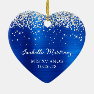 Zilver Glitter Koningsblauwe Folie Mis XV Años Fot Keramisch Ornament