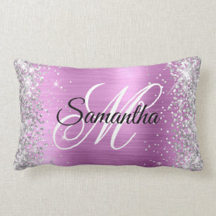 Zilver Glitter Lavendel Folie Fancy Monogram Kussen