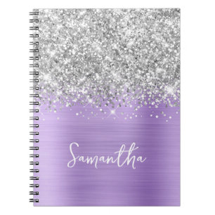 Zilver Glitter Lavendel Glam Schriftnaam Notitieboek