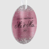 Zilver Glitter Licht Roze Folie Onze Eerste Kerstm Ornament (voorkant)
