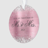 Zilver Glitter Licht Roze Folie Onze Eerste Kerstm Ornament (voorkant)