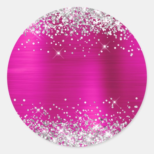 Zilver Glitter Metaalachtig Lichtroze Blanko Ronde Sticker (Voorkant)