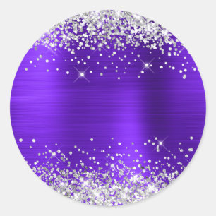 Zilver Glitter Metaalachtig Paars Paarse Blanco Ronde Sticker