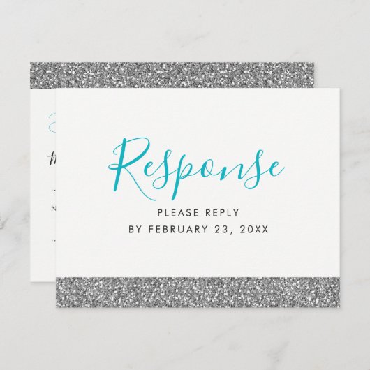 Zilver Glitter Modern Plezier RSVP Antwoord ANSICH Informatiekaartje (Voorkant / Achterkant)