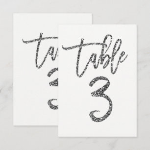 Zilver Glitter Moderne Script Tafelnummer 3
