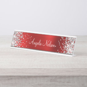 Zilver Glitter Nefriet Rode Folie Bureau Naambordje