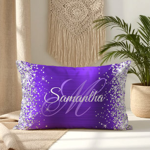 Zilver Glitter Paars Indigo Folie Fancy Monogram Kussen