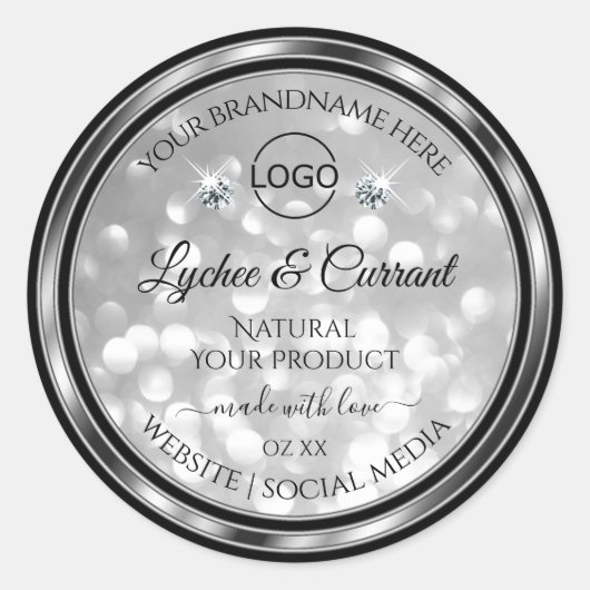 Zilver Glitter Product Label Sparkle Diamonds Logo (Voorkant)