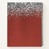 Zilver Glitter Red, geborsteld Metaal Monogram Not Notitieboek (Achterkant)