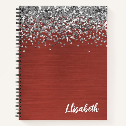 Zilver Glitter Red, geborsteld Metaal Monogram Not Notitieboek (Voorkant)