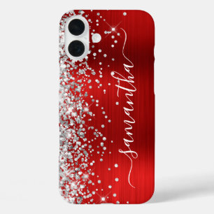 Zilver Glitter Rood Metallic Meisjesachtige Handte iPhone 16 Plus Hoesje