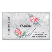 Zilver glitter roze florale make-up schoonheid magnetisch visitekaartje (Voorkant)
