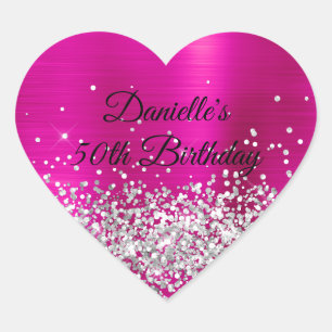 Zilver Glitter Roze Folie 50ste Verjaardag Hart Sticker