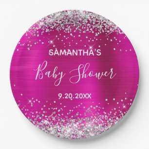 Zilver Glitter Roze Folie Baby Shower Papieren Bordje