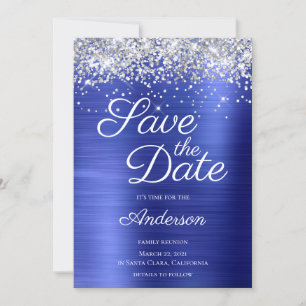 Zilver Glitter Saffier Blauwe Ombre Familiereünie Save The Date