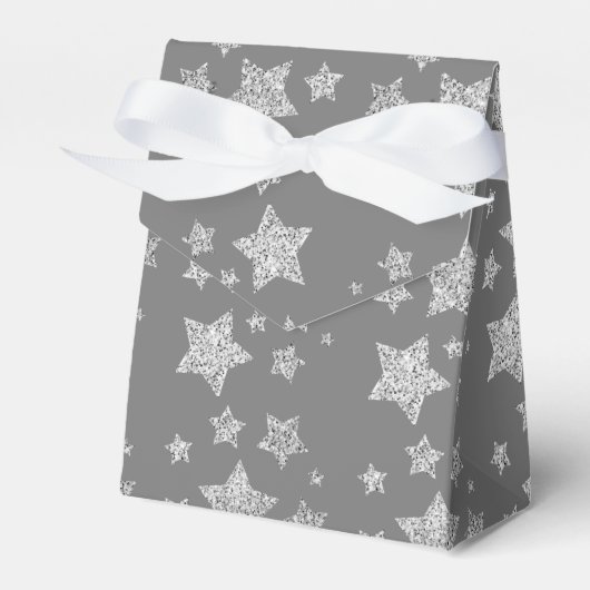 Zilver glitter sparkles Stars patroon licht grijs Bedankdoosjes (Voorkant Zijde)