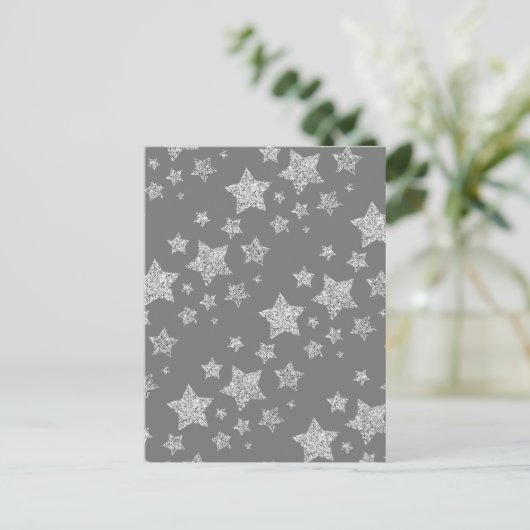 Zilver glitter sparkles Stars patroon licht grijs Briefkaart (Staand voorkant)