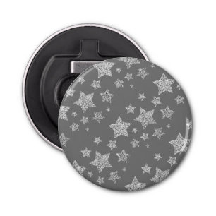 Zilver glitter sparkles Stars patroon licht grijs Button Flesopener