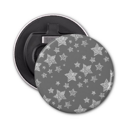 Zilver glitter sparkles Stars patroon licht grijs Button Flesopener (Voorkant)