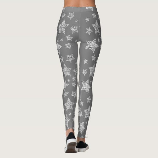 Zilver glitter sparkles Stars patroon licht grijs Leggings (Achterkant)