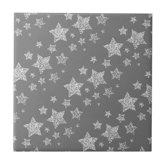 Zilver glitter sparkles Stars patroon licht grijs Tegeltje (Voorkant)