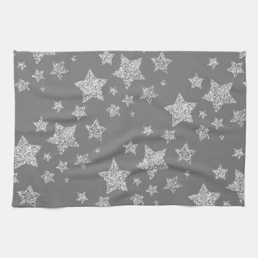 Zilver glitter sparkles Stars patroon licht grijs Theedoek (Horizontaal)