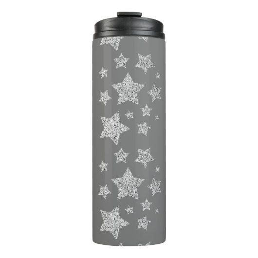 Zilver glitter sparkles Stars patroon licht grijs Thermosbeker (Voorkant)