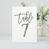 Zilver Glitter Trendy Moderne Script Tafelnummer 7 (Staand voorkant)