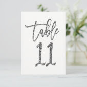Zilver Glitter Trendy Script Tafelnummer 11 (Staand voorkant)