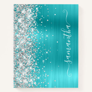 Zilver Glitter Turquoise Blauwe Folie Meisjesachti Notitieboek