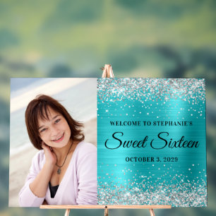 Zilver Glitter Turquoise Blauwe Folie Sweet Sixtee Acryl Bord