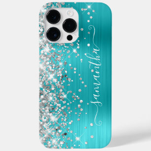Zilver Glitter Turquoise Blauwe Meisjesachtige Han Case-Mate iPhone 14 Pro Max Hoesje