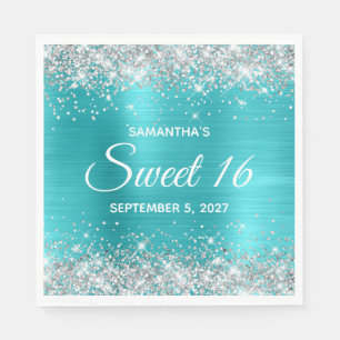 Zilver Glitter Turquoise Blauwe Ombre Folie Sweet Servet