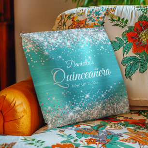 Zilver Glitter Turquoise Blauwe Quinceañera Kussen