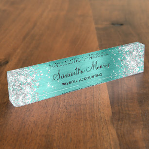 Zilver Glitter Turquoise Folie Naambordje