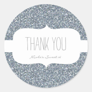 Zilver Glitter Wit Verjaardagsfeest Favor Sticker