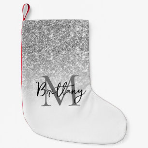 Zilver Glitter Witte Ombre Monogram Kleine Kerstsok