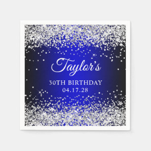 Zilver Glitter Zwart Blauwe Ombre 30e Verjaardag Servet