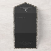 Zilver Glitter & Zwart Glam Moderne Eettafel All In One Uitnodiging (Buitenkant)