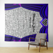 Zilver Glitter Zwart & Wit Hart Blauw Gordijn Wandkleed (In Situ (horizontaal))