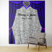 Zilver Glitter Zwart & Wit Hart Blauw Gordijn Wandkleed (In situ)