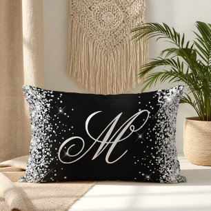 Zilver Glitter Zwarte Folie Fancy Monogram Kussen