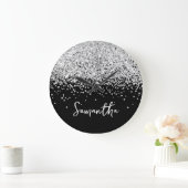 Zilver Glitter Zwarte Script Naam Grote Klok (Huis)