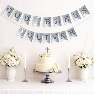 Zilver God Bless 6 Letters Naam Doop Eerste Commun Vlaggetjes