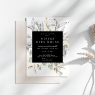 Zilver Goud Bloemen Elegant Vierkant Open Huis Kaart