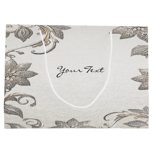 Zilver Goud Bloemen Geschenktas Groot Cadeauzakje (Achterkant)
