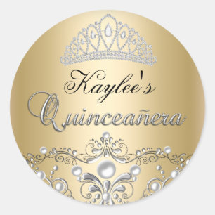 Zilver & Goud Damast Parel Quinceanera Sticker