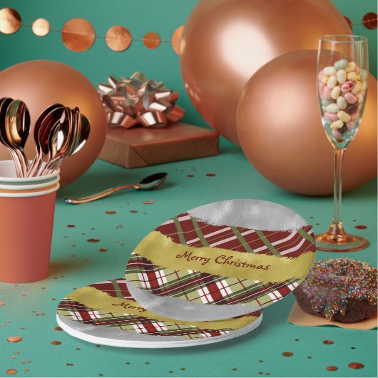 Zilver, Goud en geruite 7" rond papier Bord (Multi)