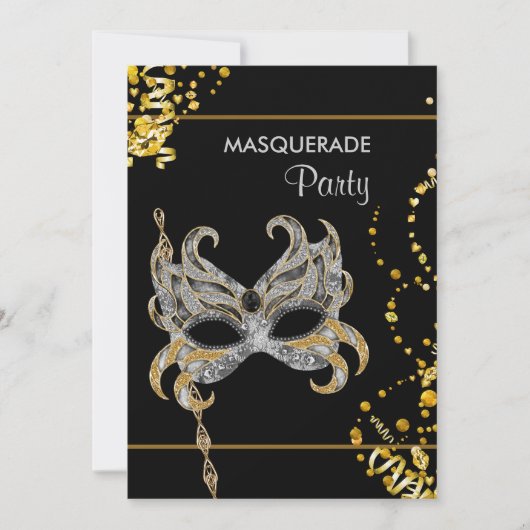 Zilver Goud Mardi Gras Masquerade Feest Kaart (Voorkant)