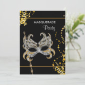 Zilver Goud Mardi Gras Masquerade Feest Kaart (Staand voorkant)